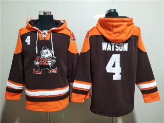 Cleveland Browns #4 Deshaun Watson Brown Lace-Up Pullover Hoodie