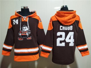 Cleveland Browns #24 Nick Chubb Brown Lace-Up Pullover Hoodie