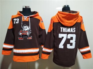 Cleveland Browns #73 Joe Thomas Brown Lace-Up Pullover Hoodie