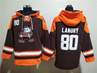 Cleveland Browns #80 Jarvis Landry Brown Lace-Up Pullover Hoodie