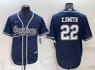 Dallas Cowboys #22 Emmitt Smith Navy Cool Base Stitched Baseball Jersey