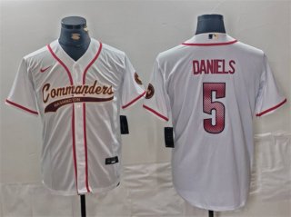 Washington Commanders #5 Jayden Daniels White With Patch Cool Base Stitched