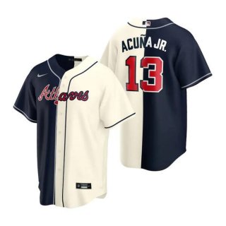 Atlanta Braves #13 Ronald Acuna Jr. NavyCream Spilt Cool Base Stitched Baseball Jersey