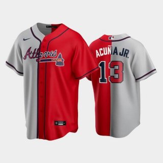 Atlanta Braves #13 Ronald Acuna Jr. GrayRed Spilt Cool Base Stitched Baseball Jersey