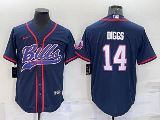 Buffalo Bills #14 Stefon Diggs Navy With Patch Cool Base Stitched Baseball Jersey