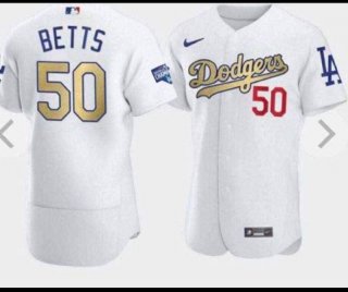 gold letters #50 Mookie Betts white youth jersey