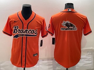 Denver Broncos Orange Team Big Logo With Patch Cool Base Stitched Baseball Jersey