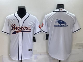 Denver Broncos White Team Big Logo With Patch Cool Base Stitched Baseball Jersey