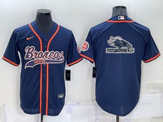 Denver Broncos Navy Team Big Logo With Patch Cool Base Stitched Baseball Jersey