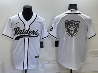 Las Vegas Raiders White Team Big Logo With Patch Cool Base Stitched Baseball Jersey