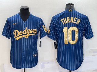Los Angeles Dodgers #10 Justin Turner Navy Gold Cool Base Stitched Baseball Jersey