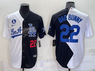 Los Angeles Dodgers #22 Bad Bunny 2022 All-Star White Black Split Cool Base jersey