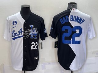 Los Angeles Dodgers #22 Bad Bunny 2022 All-Star WhiteBlack Split Cool Base jersey