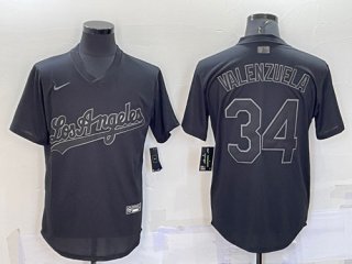 Los Angeles Dodgers #34 Fernando Valenzuela Black Pitch Black Fashion Replica Stitched