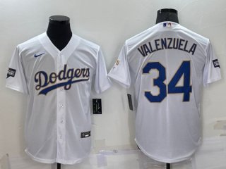 Los Angeles Dodgers #34 Toro Valenzuela White Gold Championship Cool Base