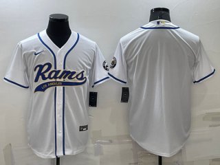 Los Angeles Rams Blank White With Patch Cool Base Stitched Baseball Jersey