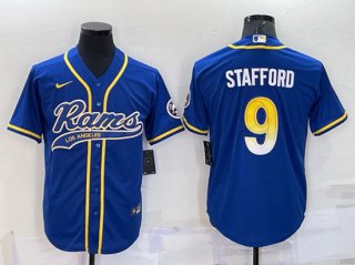 Los Angeles Rams #9 Matthew Stafford Royal With Patch Cool Base Stitched