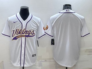 Minnesota Vikings Blank White With Patch Cool Base Stitched Baseball Jersey
