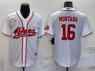 San Francisco 49ers #16 Joe Montana White With Patch Cool Base Stitched Baseball