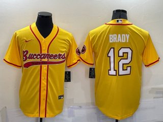 Tampa Bay Buccaneers #12 Tom Brady Yellow Cool Base Stitched Baseball Jersey