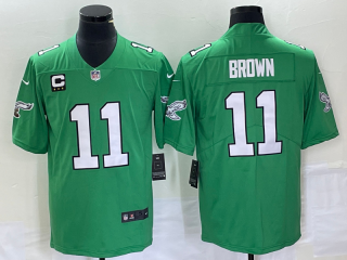 Philadelphia Eagles #11 A. J. Brown Green With C Patch Stitched Football Jersey