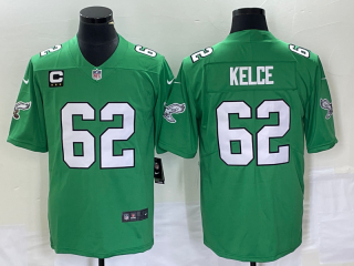 Philadelphia Eagles #62 Jason Kelce Green Vapor Limited With C Patch Stitched Football