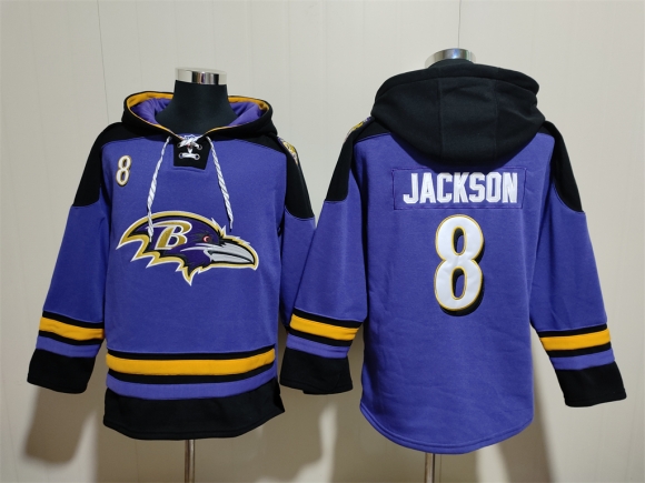 Baltimore Ravens #8 Lamar Jackson Ageless Must-Have Lace-Up Pullover Hoodie