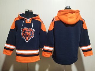 Chicago Bears Blank Navy Ageless Must-Have Lace-Up Pullover Hoodie