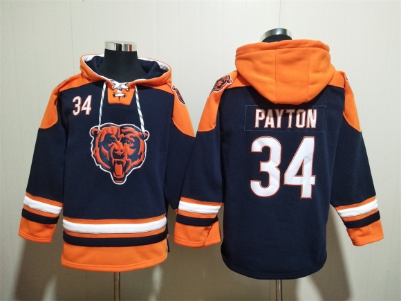 Chicago Bears #34 Walter Payton Navy Ageless Must-Have Lace-Up Pullover Hoodie
