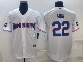 Men's Dominican Republic Baseball #22 Juan Soto 2023 White World Baseball Classic