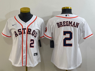 Women's Houston Astros #2 Alex Bregman White With Patch Cool Base Stitched Baseball