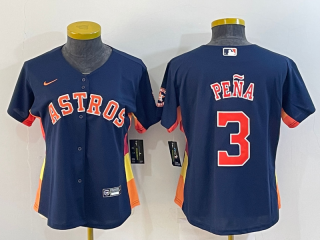 Women's Houston Astros #3 Jeremy Peña Navy With Patch Cool Base Stitched Baseball