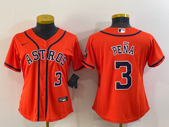 Women's Houston Astros #3 Jeremy Peña Orange With Patch Cool Base Stitched Baseball