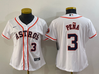 Women's Houston Astros #3 Jeremy Peña White With Patch Cool Base Stitched Baseball