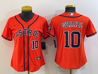 Women's Houston Astros #10 Yuli Gurriel Orange With Patch Cool Base Stitched Baseball