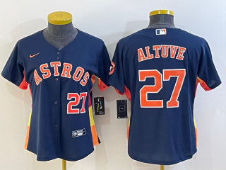 Women's Houston Astros #27 Jose Altuve Navy With Patch Cool Base Stitched Baseball