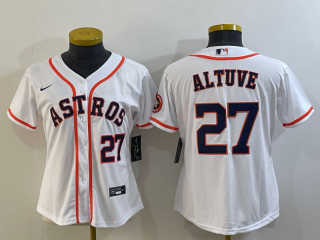 Women's Houston Astros #27 Jose Altuve White With Patch Cool Base Stitched Baseball