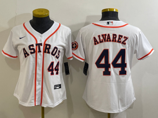 Women's Houston Astros #44 Yordan Alvarez White With Patch Cool Base Stitched Baseball