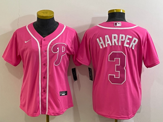 Women's Philadelphia Phillies #3 Bryce Harper Pink Stitched Baseball Jersey(Run Small)