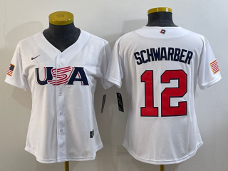 Women's USA Baseball #12 Kyle Schwarber 2023 White World Baseball Classic Stitched