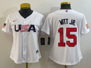 Women's USA Baseball #15 Bobby Witt Jr. 2023 White World Baseball Classic Stitched