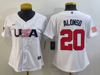 Women's USA Baseball #20 Pete Alonso 2023 White World Baseball Classic Stitched