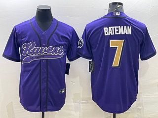 Baltimore Ravens #7 Rashod Bateman Purple Gold With Patch Cool Base Stitched