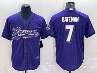 Baltimore Ravens #7 Rashod Bateman Purple With Patch Cool Base Stitched
