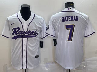 Baltimore Ravens #7 Rashod Bateman White With Patch Cool Base Stitched