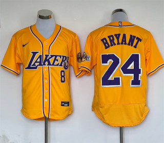 Los Angeles Lakers Front #8 Back #24 Kobe Bryant Yellow Stitched Baseball Jersey
