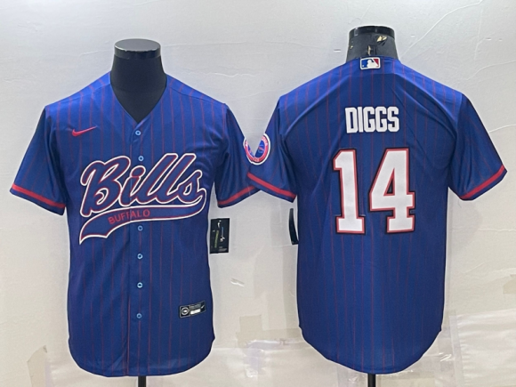 Buffalo Bills #14 Stefon Diggs Royal With Patch Cool Base Stitched Baseball Jersey