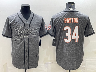 Chicago Bears #34 Walter Payton Grey With Patch Cool Base Stitched Baseball Jersey