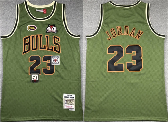 Chicago Bulls #23 Michael Jordan Green 1997-98 Throwback Stitched Basketball