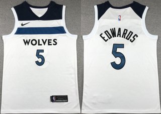 Minnesota Timberwolves #5 Anthony Edwards White Association Edition Stitched